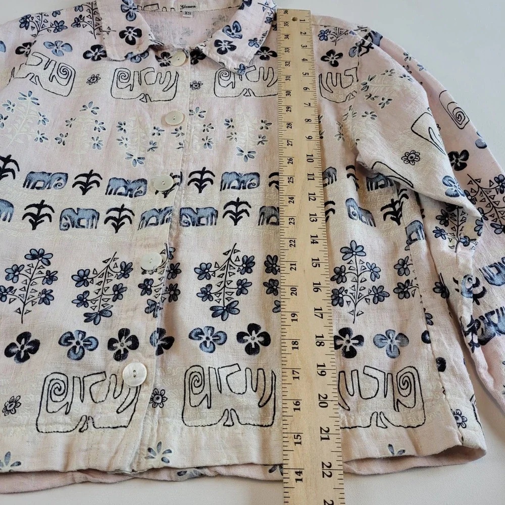 Garson Linen Pant Suit Set Size XS Blue and Cream Elastic Waist Button Top VTG - Picture 7 of 13